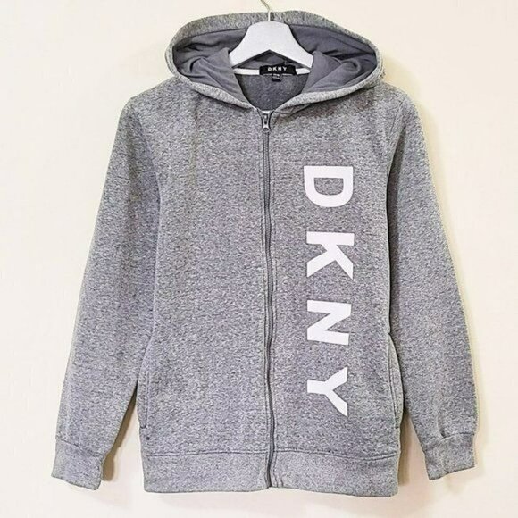 DKNY Big Boys Fleece lined Full Zip Jacket Cotton Blend Logo Hoodie - Picture 2 of 6